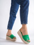 REINA Dolgu Topuklu Ortopedik Taban Hasır Görünümlü Kadın Terlik CKT - Yeşil