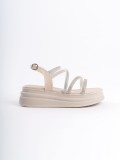 RILEY İnce Tokalı Taşlı Şeritli Ortopedik Taban Kadın Sandalet  CKT - Krem