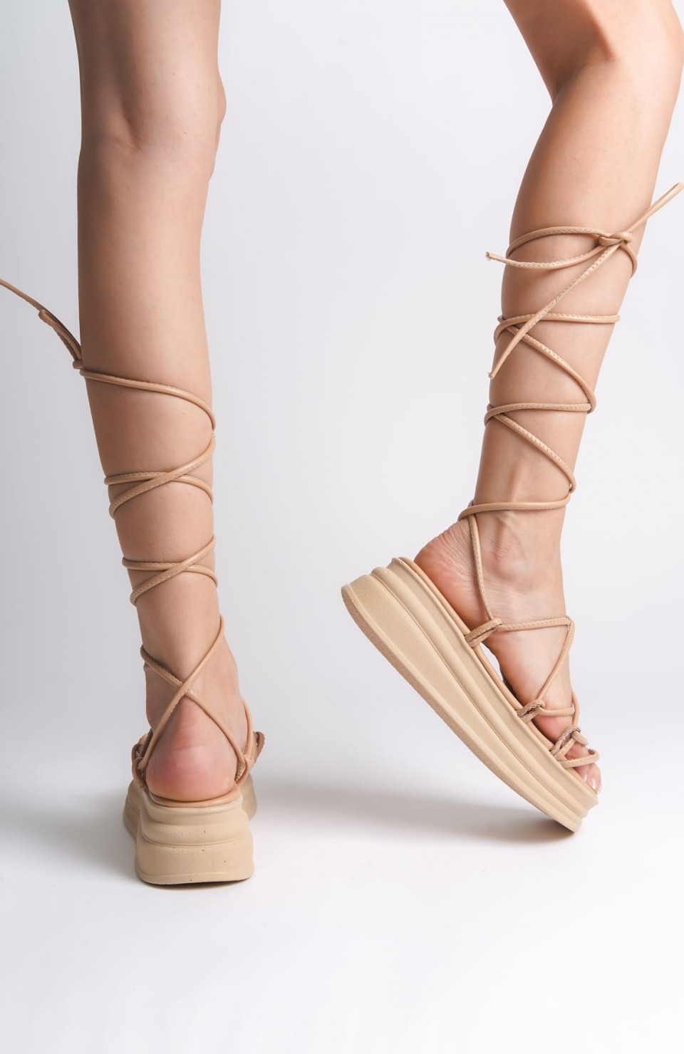 SAMANTHA Bilekten Bağlamalı Ortopedik Taban Kadın Terlik  CTT - Ten