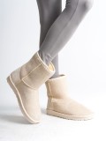 SELINA Bağcıksız Düz Taban İçi Kürklü Süet Kadın Bot  SKT - Krem