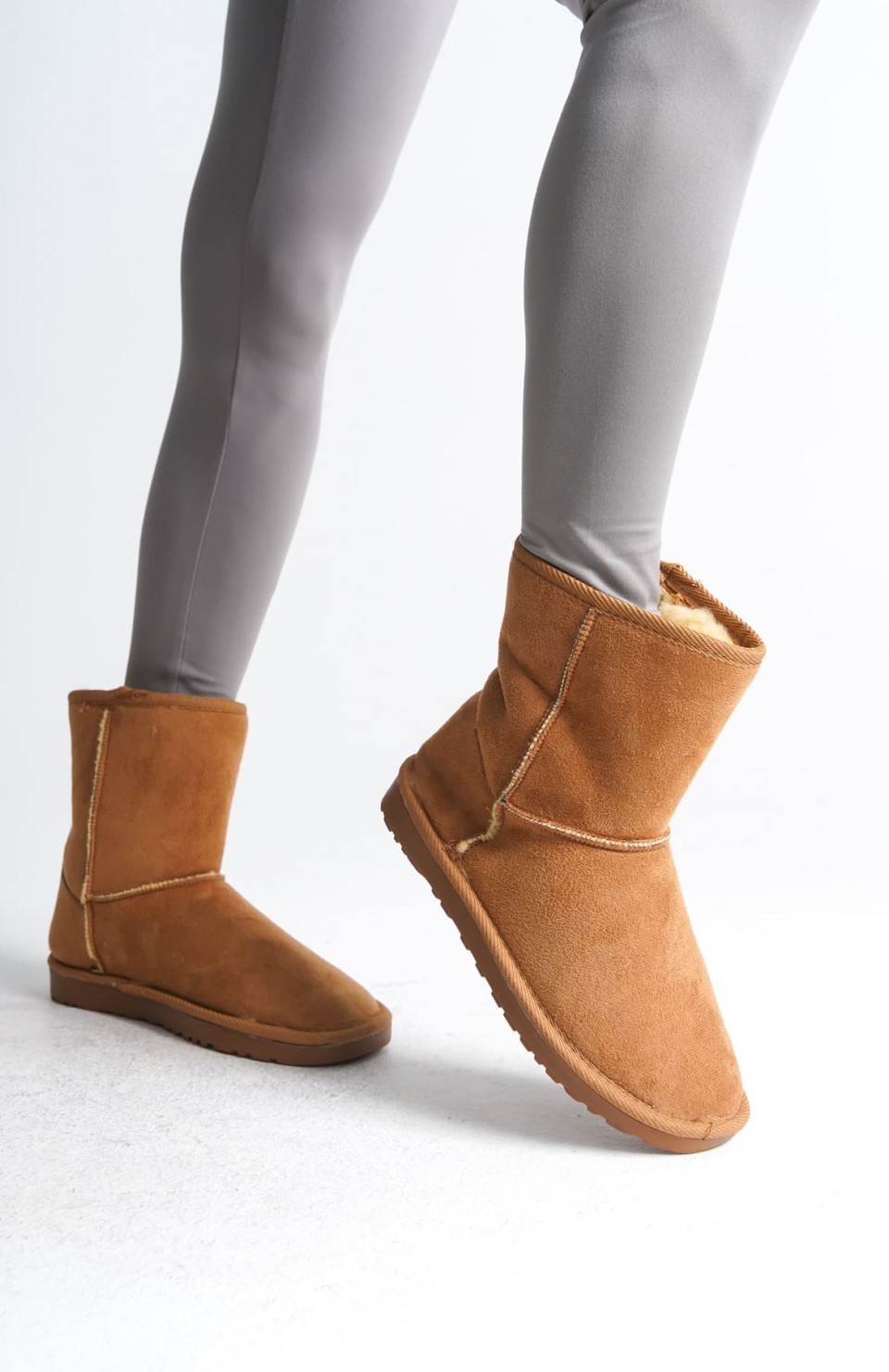 SELINA Bağcıksız Düz Taban İçi Kürklü Süet Kadın Bot  STT - Taba