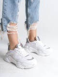 TOKYO Bağcıklı Ortopedik Taban Triko Detaylı Kadın Spor Ayakkabı  TBT - Beyaz/Gri
