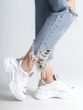 TOKYO Bağcıklı Ortopedik Taban Triko Detaylı Kadın Spor Ayakkabı  TBT - Beyaz/Gri