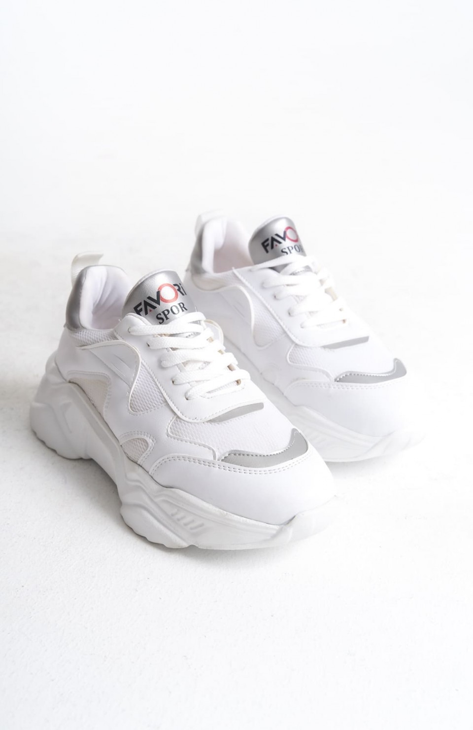 TOKYO Bağcıklı Ortopedik Taban Triko Detaylı Kadın Spor Ayakkabı  TBT - Beyaz/Gri