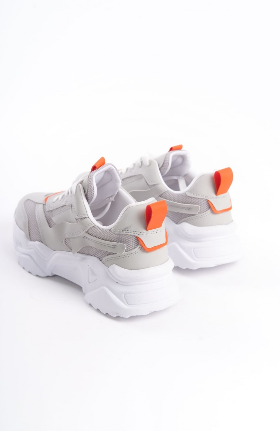 TOKYO Bağcıklı Ortopedik Taban Triko Detaylı Kadın Spor Ayakkabı  TBT - Gri/Turuncu