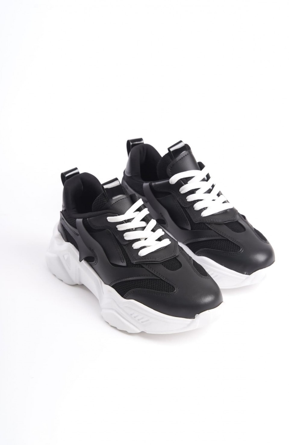 TOKYO Bağcıklı Ortopedik Taban Triko Detaylı Kadın Spor Ayakkabı  TBT - Siyah