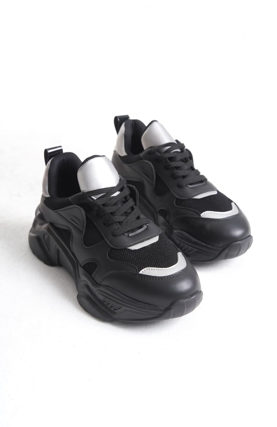 TOKYO Bağcıklı Ortopedik Taban Triko Detaylı Kadın Spor Ayakkabı  TST - Siyah/Gri Somersan Giyim | Kadın, Erkek ve Çocuk Moda