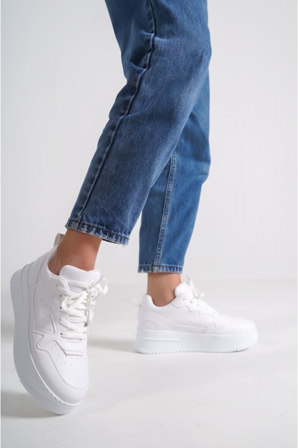 ALESSI Bağcıklı Ortopedik Taban Kadın Sneaker Spor Ayakkabı CBT - Beyaz