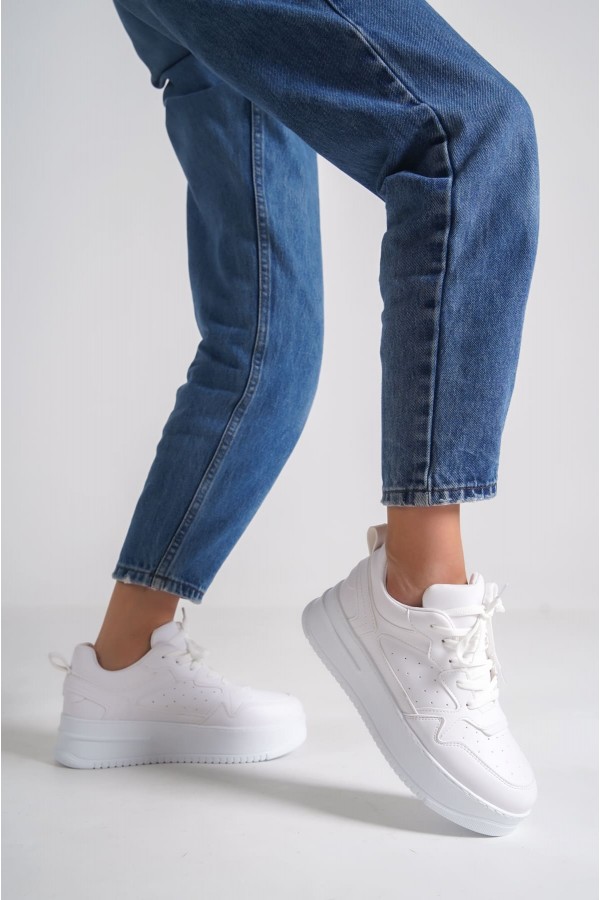 ALESSI Bağcıklı Ortopedik Taban Kadın Sneaker Spor Ayakkabı CBT - Beyaz