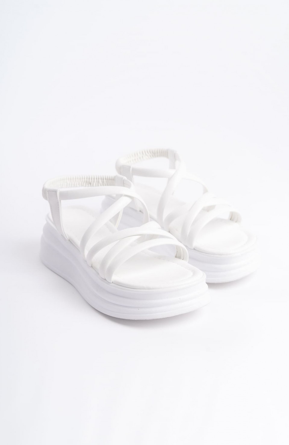 BELLA Lastikli Şerit Detaylı Ortopedik Taban Kadın Sandalet CBT - Beyaz Somersan Giyim | Kadın, Erkek ve Çocuk Moda