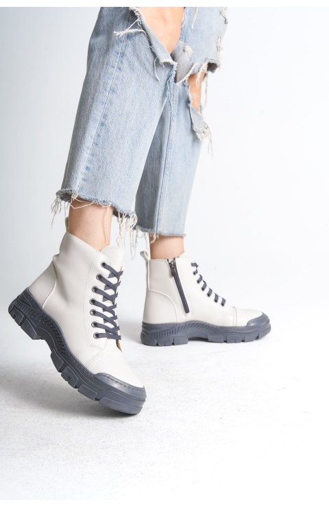 BLOOM Bağcıklı Fermuarlı Ortopedik Taban Kadın Bot  CGT - Krem