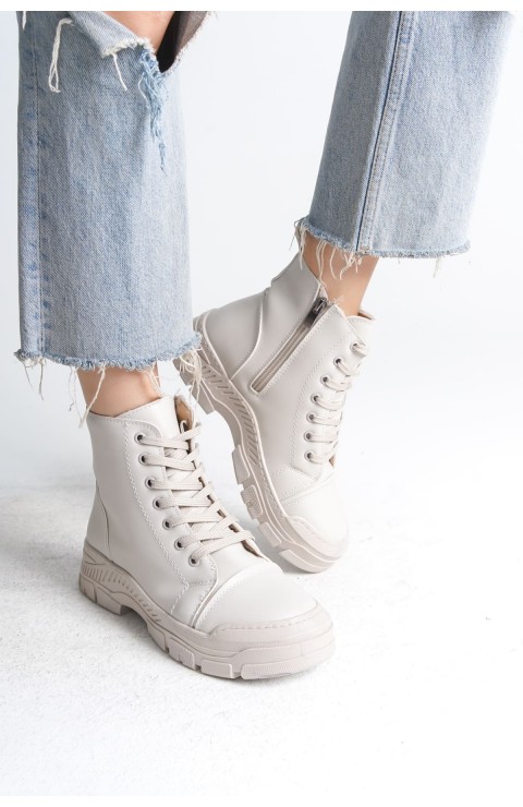 BLOOM Bağcıklı Fermuarlı Ortopedik Taban Kadın Bot  CKT - Krem