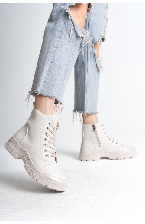 BLOOM Bağcıklı Fermuarlı Ortopedik Taban Kadın Bot  CKT - Krem