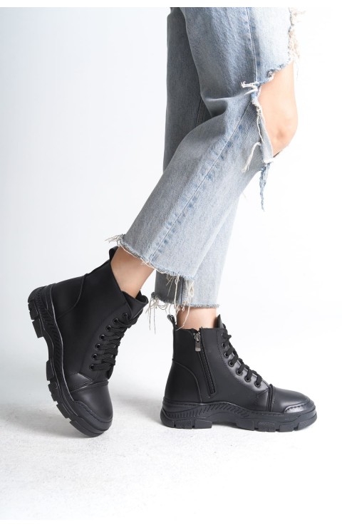 BLOOM Bağcıklı Fermuarlı Ortopedik Taban Kadın Bot CST - Siyah