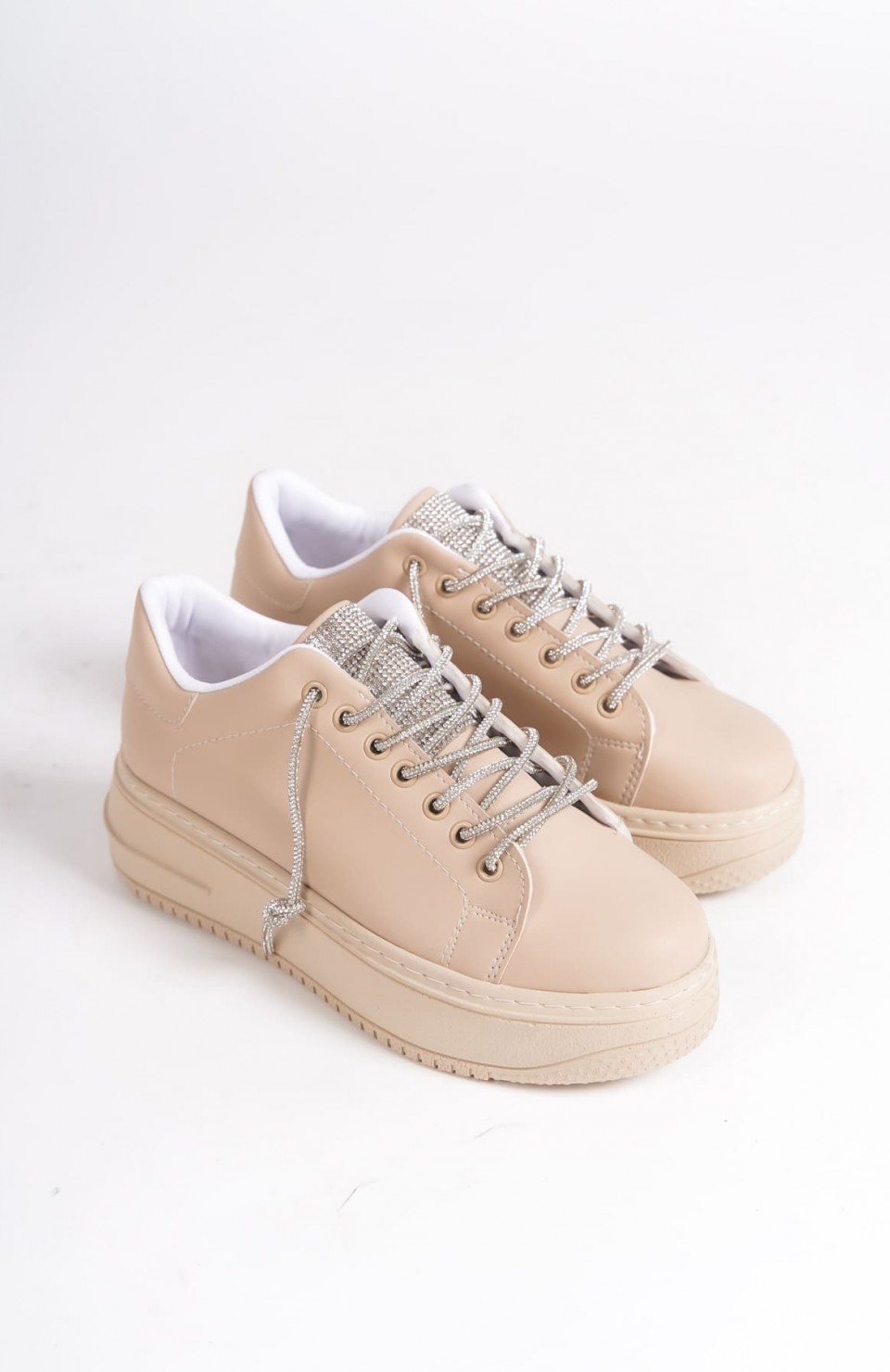 DELLA Bağcıklı Ortopedik Taban Taşlı Kadın Sneaker Spor Ayakkabı CTT - Ten Somersan Giyim | Kadın, Erkek ve Çocuk Moda