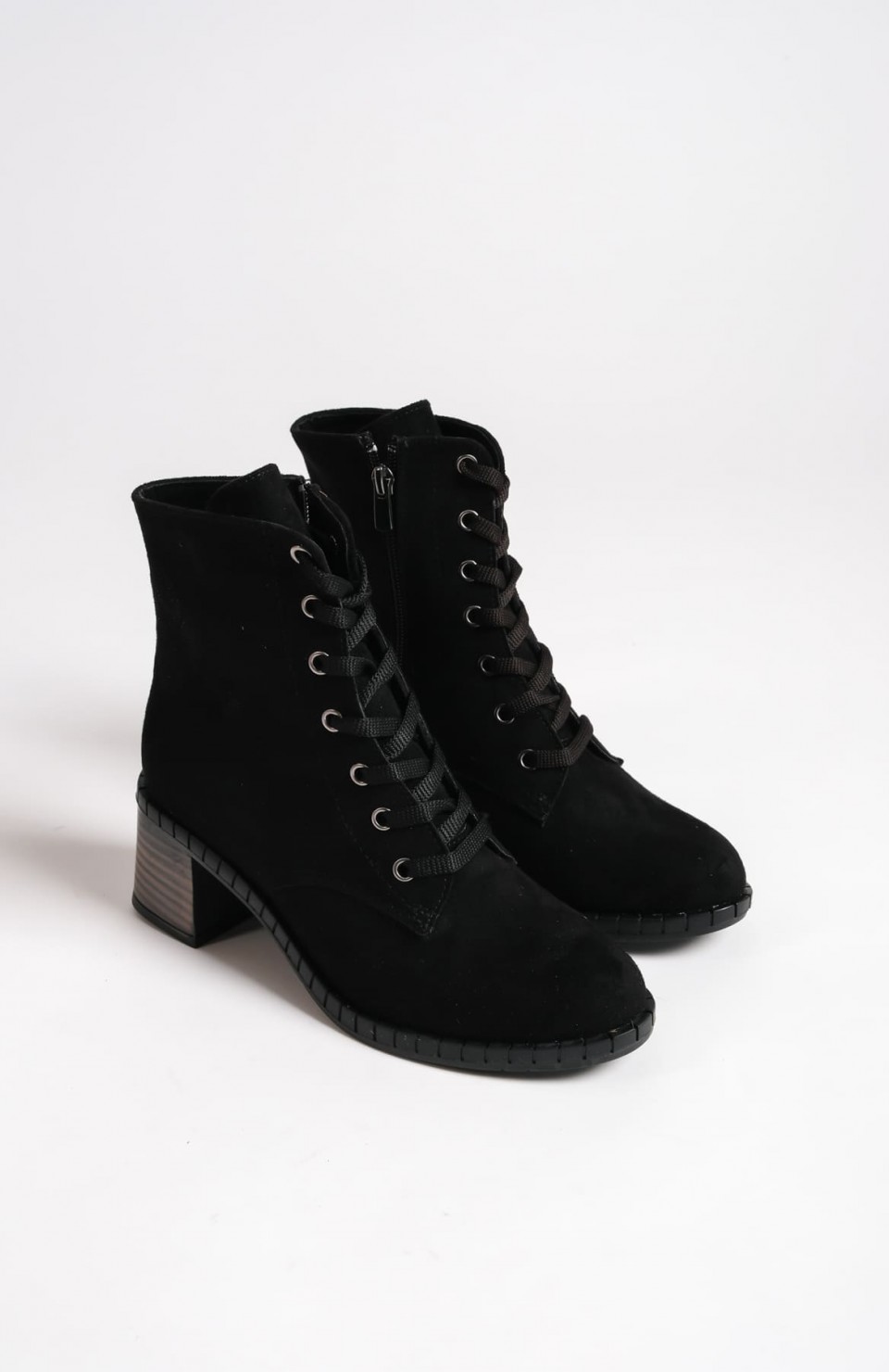 DIANA Bağcıklı Fermuarlı Ortopedik Taban Topuklu Süet Kadın Bot  SST - Siyah Somersan Giyim | Kadın, Erkek ve Çocuk Moda
