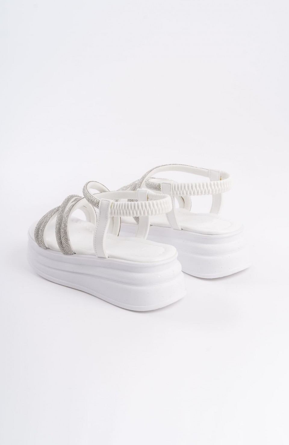 ELENA Lastikli Taşlı Şeritli Ortopedik Taban Kadın Sandalet  CBT - Beyaz Somersan Giyim | Kadın, Erkek ve Çocuk Moda