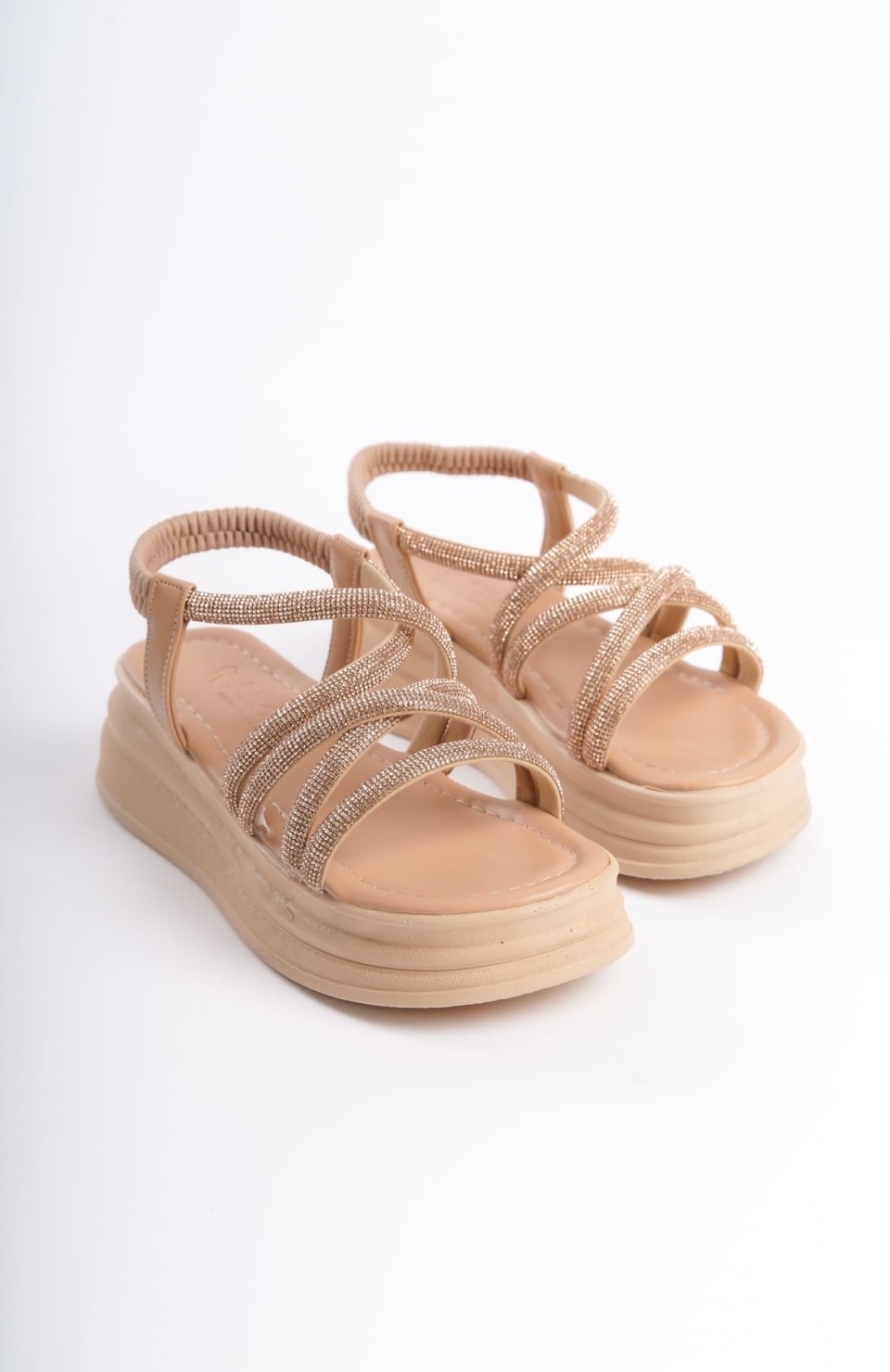 ELENA Lastikli Taşlı Şeritli Ortopedik Taban Kadın Sandalet CTT - Ten Somersan Giyim | Kadın, Erkek ve Çocuk Moda