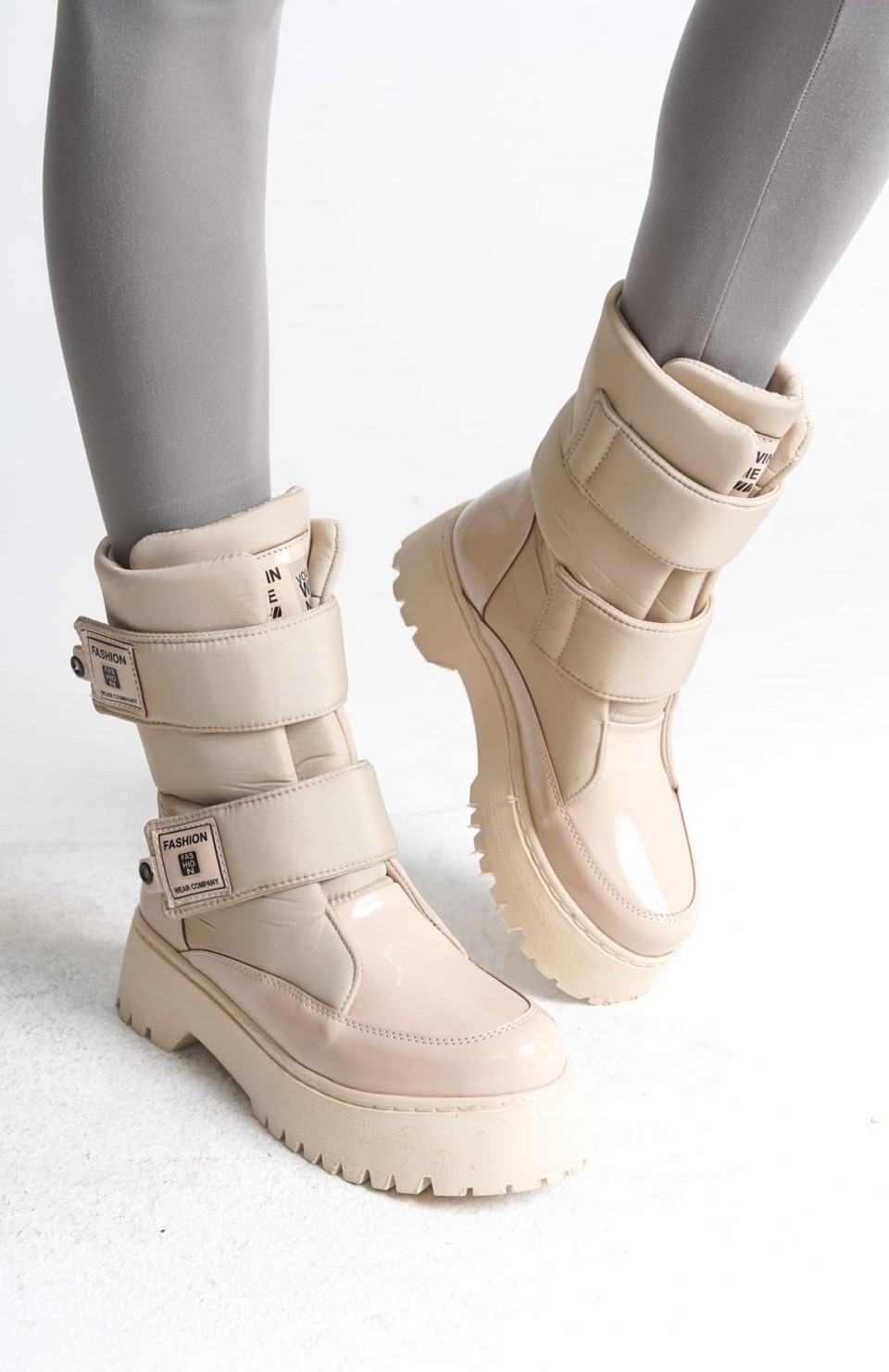 ELISA Cırt Cırtlı  Paraşüt Kumaş Rugan Kadın Bot RKT - Krem Somersan Giyim | Kadın, Erkek ve Çocuk Moda