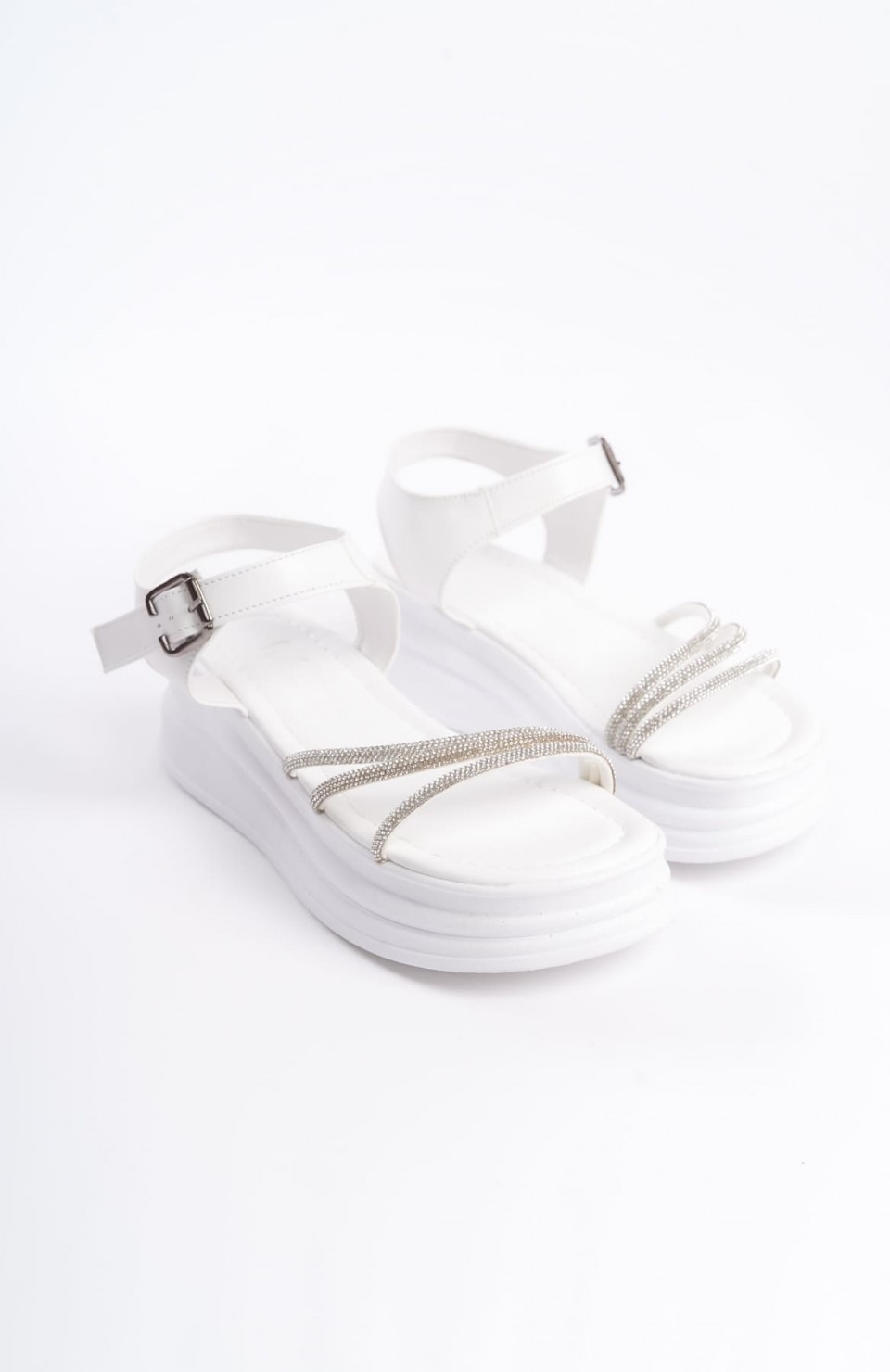EVA Kalın Tokalı Taşlı Şeritli Ortopedik Taban Kadın Sandalet  CBT - Beyaz Somersan Giyim | Kadın, Erkek ve Çocuk Moda