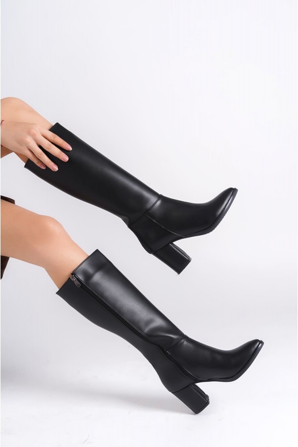 FIORELLA Bağcıksız Fermuarlı Ortopedik Taban Kadın Çizme CST - Siyah