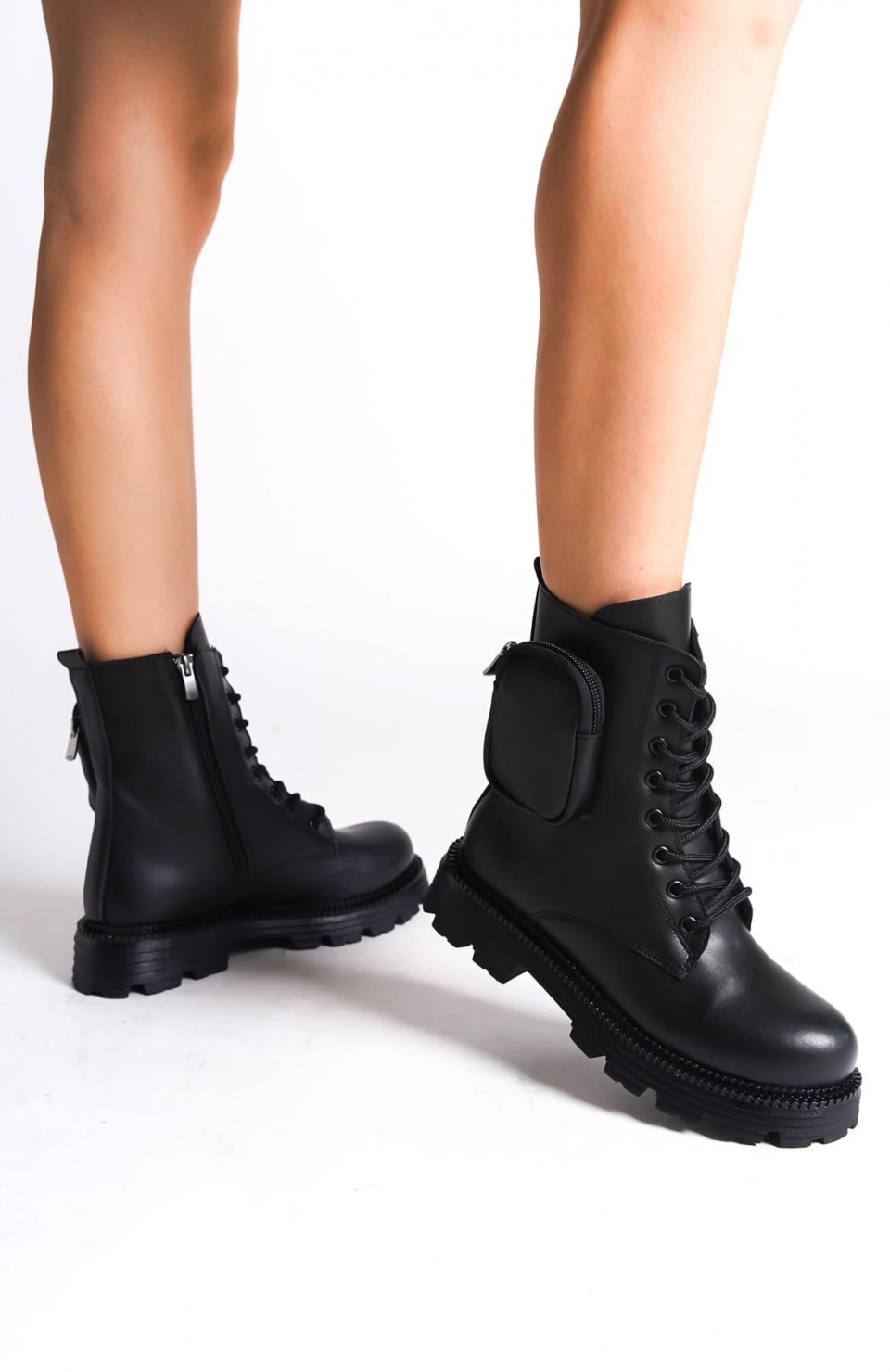 GINA Bağcıklı Fermuarlı Ortopedik Taban Çantalı Kadın Bot CST - Siyah Somersan Giyim | Kadın, Erkek ve Çocuk Moda