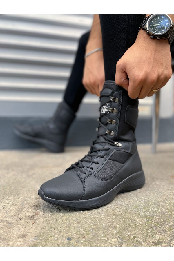 JY799 Verton Bağcıklı Ortopedik Taban Günlük Cilt Erkek Askeri Postal Bot CST Siyah