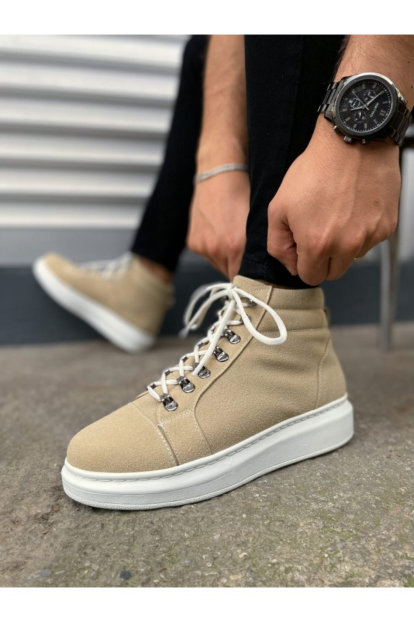 JY206 Ottawa Bağcıklı Ortopedik Taban Süet Erkek Spor Bot SBT - Krem