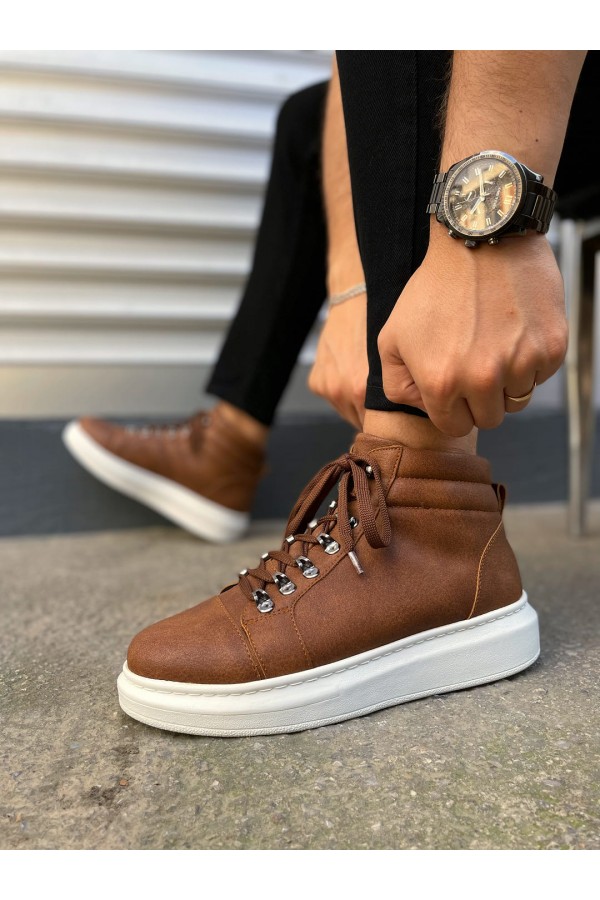 JY206 Ottawa Bağcıklı Ortopedik Taban Cilt Erkek Spor Bot CBT - Taba