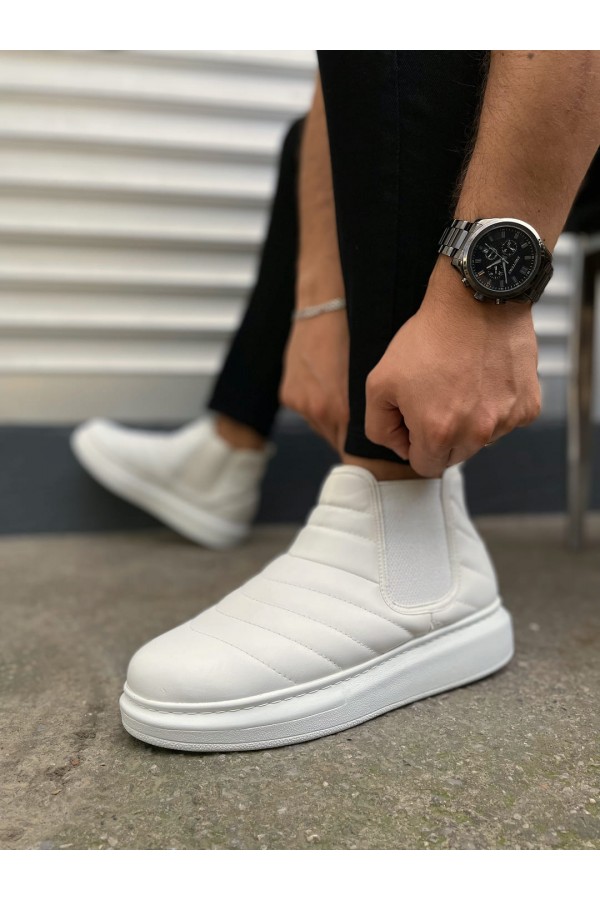 JY205 Boston Bağcıksız Ortopedik Taban Cilt Erkek Spor Bot CBT - Beyaz