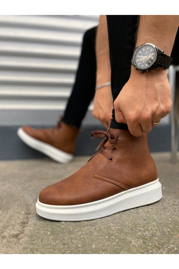 JY207 Oslo Bağcıklı Ortopedik Taban Cilt Erkek Spor Bot CBT - Taba