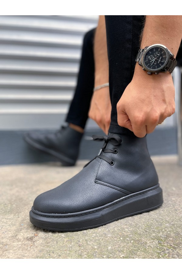 JY207 Oslo Bağcıklı Ortopedik Taban Cilt Erkek Spor Bot CST - Siyah