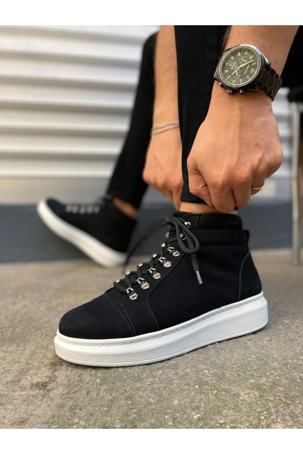 JY206 Ottawa Bağcıklı Ortopedik Taban Süet Erkek Spor Bot SBT - Siyah