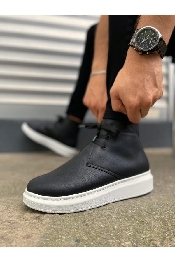 JY207 Oslo Bağcıklı Ortopedik Taban Cilt Erkek Spor Bot CBT - Siyah