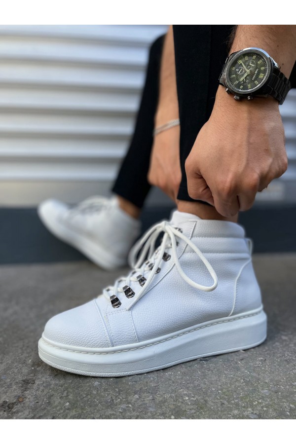 JY206 Ottawa Bağcıklı Ortopedik Taban Cilt Erkek Spor Bot CBT - Beyaz