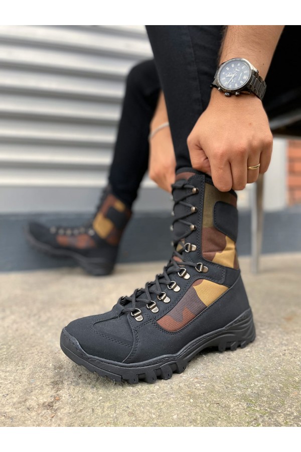 JY999 Strike Bağcıklı Ortopedik Taban Günlük Cilt Erkek Askeri Postal Bot CST Siyah/Haki