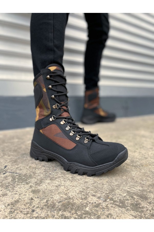 JY999 Strike Bağcıklı Ortopedik Taban Günlük Cilt Erkek Askeri Postal Bot CST Siyah/Haki