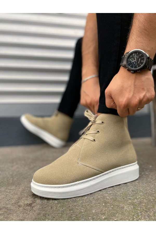 JY207 Oslo Bağcıklı Ortopedik Taban Süet Erkek Spor Bot SBT - Krem