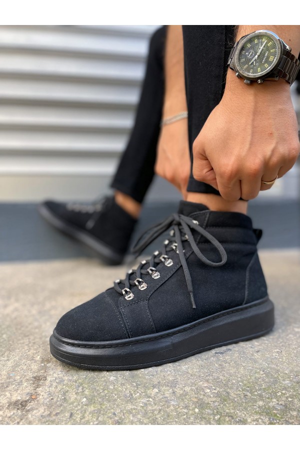 JY206 Ottawa Bağcıklı Ortopedik Taban Süet Erkek Spor Bot SST - Siyah