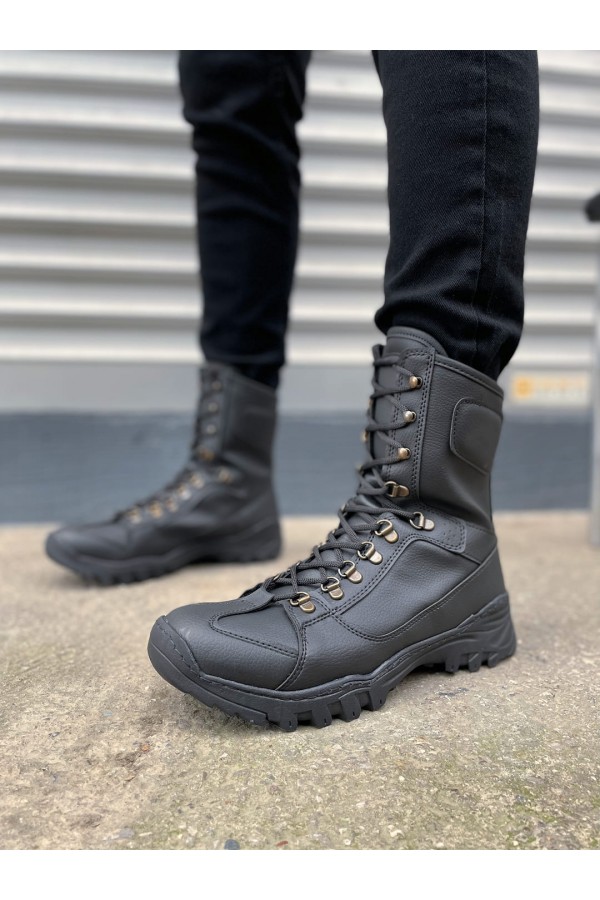 JY999 Strike Bağcıklı Ortopedik Taban Günlük Cilt Erkek Askeri Postal Bot CST Siyah