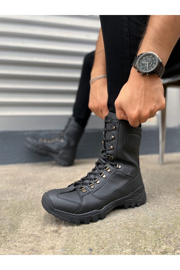 JY999 Strike Bağcıklı Ortopedik Taban Günlük Cilt Erkek Askeri Postal Bot CST Siyah