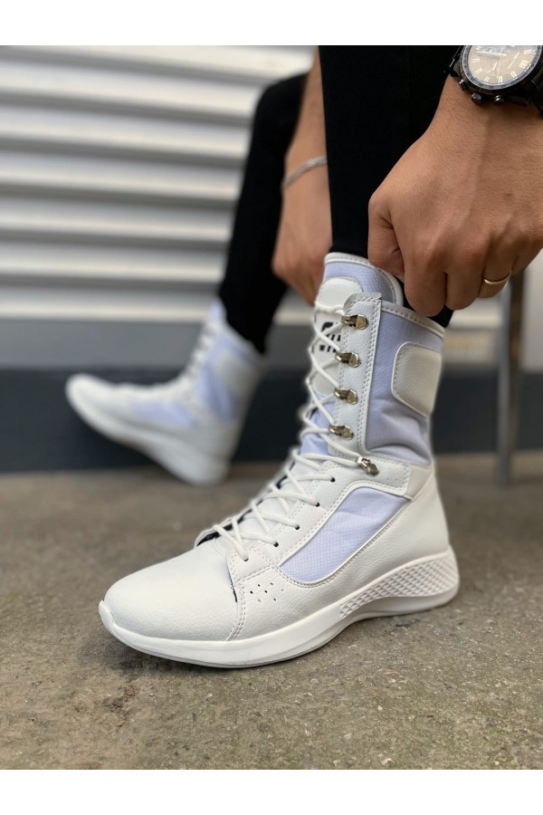 JY799 Verton Bağcıklı Ortopedik Taban Günlük Cilt Erkek Askeri Postal Bot CBT Beyaz