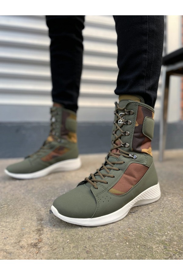 JY799 Verton Bağcıklı Ortopedik Taban Günlük Cilt Erkek Askeri Postal Bot CBT Haki