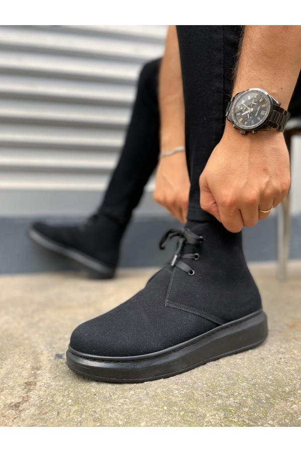 JY207 Oslo Bağcıklı Ortopedik Taban Süet Erkek Spor Bot SST - Siyah