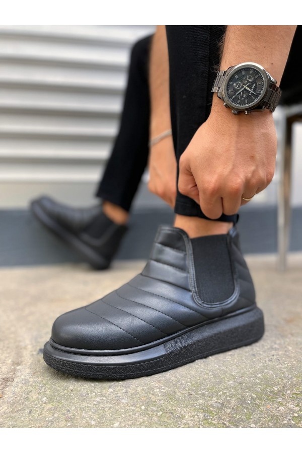 JY205 Boston Bağcıksız Ortopedik Taban Cilt Erkek Spor Bot CST - Siyah