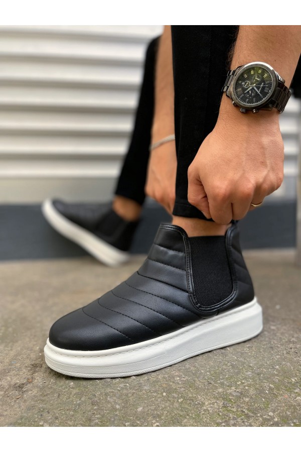 JY205 Boston Bağcıksız Ortopedik Taban Cilt Erkek Spor Bot CBT - Siyah