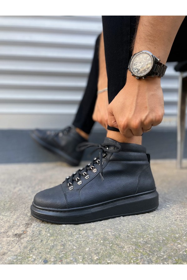 JY206 Ottawa Bağcıklı Ortopedik Taban Cilt Erkek Spor Bot CST - Siyah