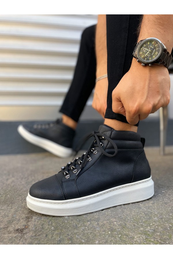 JY206 Ottawa Bağcıklı Ortopedik Taban Cilt Erkek Spor Bot CBT - Siyah