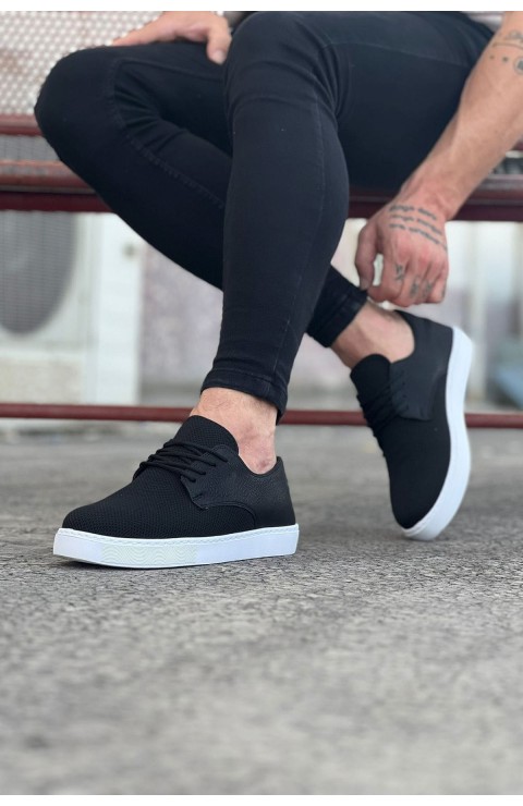 JY016 Horizon Erkek Günlük Bağcıklı Triko Cilt Klasik Ayakkabı TCBT - Siyah
