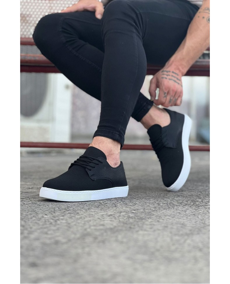 JY016 Horizon Erkek Günlük Bağcıklı Triko Cilt Klasik Ayakkabı TCBT - Siyah